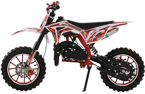 Lefitap 50cc Kids Dirt Bike, 2-Stroke Gas Mini Bike with Front Rear Disc Brakes, Speeds up to 25 MPH, Motorcycle for Uphill and Off-Road Conditions, Cool Appearance Red