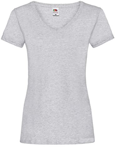 FRUIT OF THE LOOM Women's V-neck Valueweight T Shirt, Heather Grey, XL UK