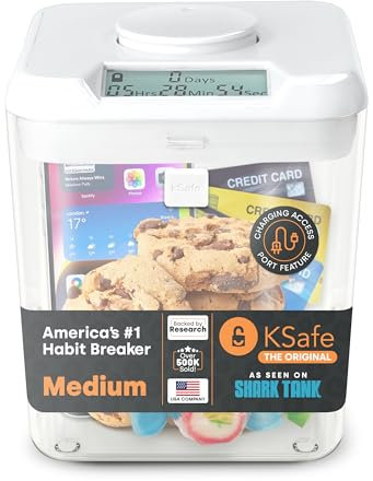 Kitchen Safe mit Zeitschloss-Container (Medium), Zeitschloss-Box für Handys, Snacks und andere unerwünschte Versuchungen (weißer Deckel + 14 cm klarer Behälter mit Zugangsöffnung)