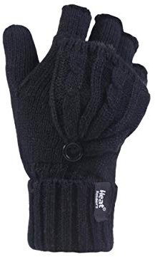 HEAT HOLDERS Wärme Halter Frauen 1 Paar 2.3 Tog Heatweaver Yarn Fingerlose Handschuhe mit Converter Mitt One Size Schwarz