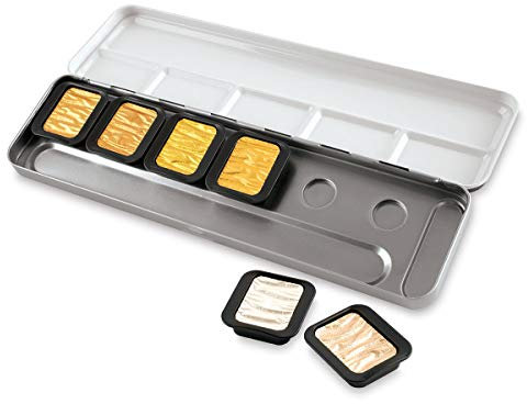 Finetec K-F0601S Farbnäpf 30 x 22 mm Pearglanzfarben Classic Metallkasten, Gummi Arabicum, Pigmenten, Metall, 6 Stück (1er Pack), Silber