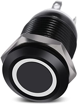Keenso Interrupteur à Bouton-Poussoir, 12mm Interrupteur d'Alimentation Commutateur à Verrouillage de Puissance de la Voiture LED 2A 3V Type Momentané en Laiton Nickelé Etanche(Blanc)