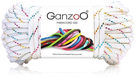 Paracord 550 Seil Glitter-Cord für Armband, Leine, Halsband, Nylon/Polyester-Seil mit 7 Kern-Strängen, 30 Meter, 4mm Stärke | Mehrzweck-Seil | Parachute Cord | Farbe: Weiß-Bunt
