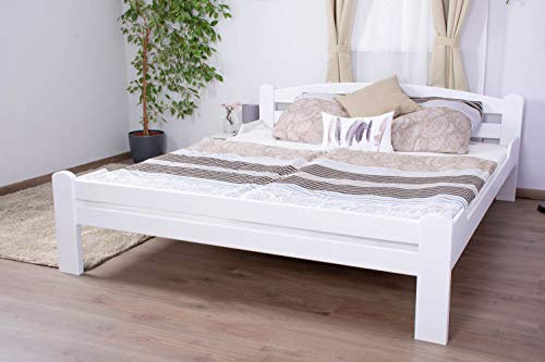 Doppelbett Easy Premium Line K4 in Überlänge, 180 x 220 cm Buche Vollholz massiv weiß lackiert