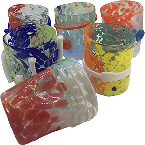 Set of 6 water glasses assorted colours Goto Venetian Murano glass made in Italy