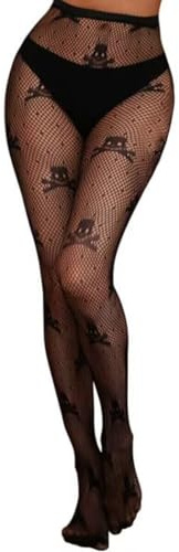 XIUSEMY Medias sexis de red para mujer, medias estampadas, medias hasta el muslo, medias negras de encaje, medias de encaje