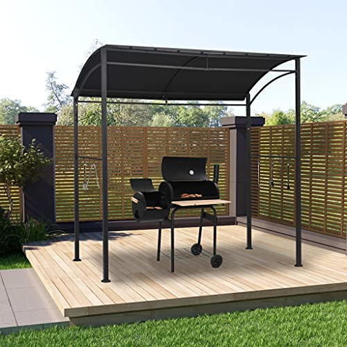 丨 丨Outsunny Grillpavillon mit Flammschutzdach, BBQ-Pavillon mit 10 Haken, Polyester, Schwarz, 218 x 138 x 216 cm