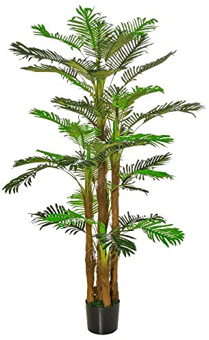 Outsunny Palmier Artificiel H.1,85 m Arbre Artificiel Tronc Branches Lichen Feuilles Grand réalisme Pot Inclus