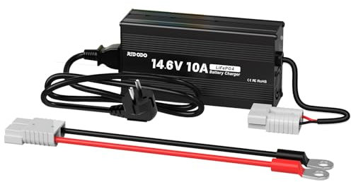 Redodo 14,6V 10A Chargeur de Lifepo4 Batterie pour Batterie Lithium Fer Phosphate, Charge Rapide, Efficacité de Charge Elevée, Conçu pour Charger Les Batteries LiFePO4 à Cycle Profond