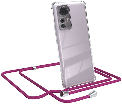 EAZY CASE Handykette kompatibel mit Xiaomi 12 Pro Handyhülle mit Umhängeband, Handykordel mit Schutzhülle, Silikonhülle, Hülle mit Band, Stylische Kette mit Hülle für Smartphone, Pink