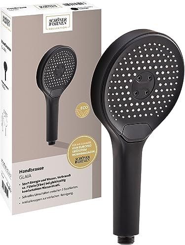 Schöner Wohnen Kollektion Handbrause 3-strahlig Glaia, wasserspar Duschkopf, Duschbrause mit Anti-Kalk-Noppen, Typ 1/2 '' Anschluss, Mattschwarz
