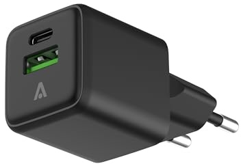 Alkaya GaN 20W USB Doppelstecker, USB C Adapter Netzteil USB A und C, USB Ladegerät Mehrfach PD 3.0 QC 3.0 Kompakt für iPhone iPad Samsung Google Pixel und Allen Universellen USB-C-Netzteilen，Schwarz