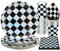 PARTY GO Vaisselle de fête 96 pièces Checkerboard - Noir - Pour anniversaire fille - Décoration de fête en papier