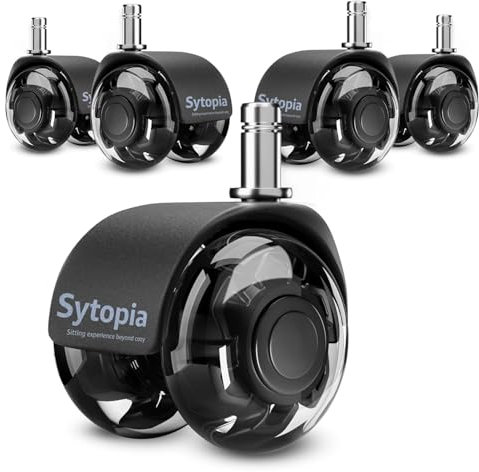 Sytopia 5er Set Rollen für Bürostühle, Perfekte Leise Gummirollen für Bürostühle, Rollen für Hartboden, Parkettböden (Schwarz, Nicht für 1KEA)