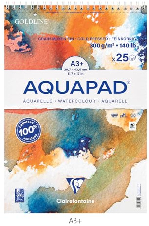 Clairefontaine 976104C bloc spiralé Aquapad 25 Feuilles Aquarelle A3 300g