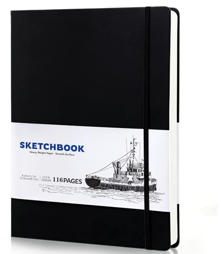 A4 Sketchbook, 58 Sheets, 200gsm Paper, Hardcover, Black