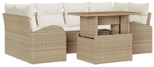 vidaXL Garten-Sofa-Set mit Speicher 7 pcs Beige Poly Rattan, Garten und Terrasse, Moderne Möbel, langlebiges, UV-beständiges Sofa, verstellbare Module für den Patio
