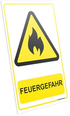 PRINTIMA Hinweisschild „FEUERGEFAHR“ 21x32 cm – Warnschild mit Montage-Dübeln – feuerbeständige Sicherheitskennzeichnung für Industrie, Betrieb, Werkstatt und Privathaushalt
