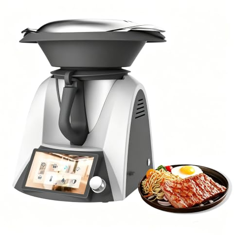 Robot de Cocina Inteligente Thermomixer Eléctrico, Máquina de Cocina Automática de 1500W con Pantalla Táctil WiFi de 7 Pulgadas, Cuenco de Mezcla de 2L y Vaporizador de 3L