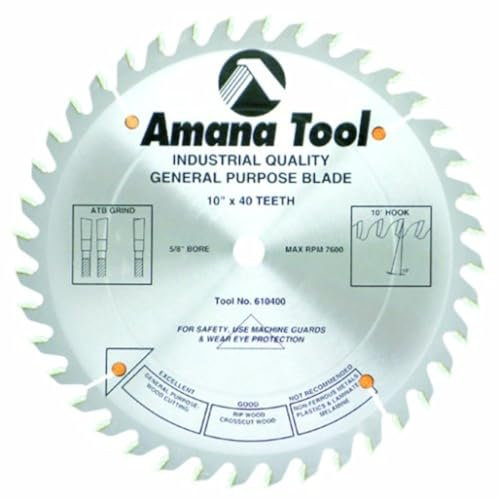Amana Tool 610400 General Purpose Cut Off 10-Inch 40 Tooth ATB 5/8 Bore Saw Blade