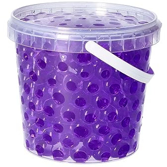 1 Liter Eimer aus Kunststoff mit Deckel Deko Hydro Wasser Perlen Kugeln künstliche Blumenerde Aquaperls Aqualinos zum Dekorieren Ø 1,5 bis 2,5 cm lila