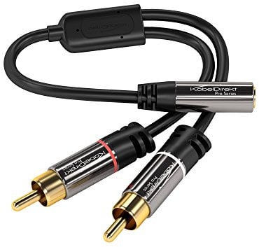KabelDirekt – 0,2m 3,5mm Adapteur (3,5mm femelle, 2x Cinch/RCA mâles)