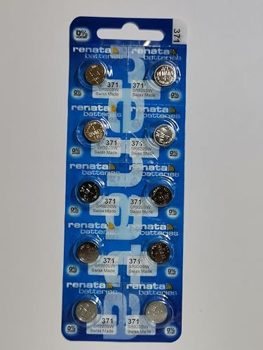 Renata 371 Batterie non rechargeables, montre, simple, portable, 40 mAh, Oxyde d'argent 1,55 V, SR69, à Sommet Plat, 10 pack, 10