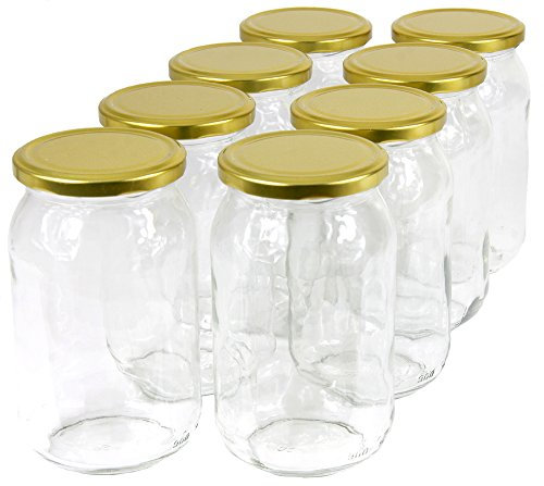 Wamat 900 ml Einweckgläser mit Deckel Gold Einmachgläser Vorratsgläser Einmachglas Weck (Menge: 48 Stück)