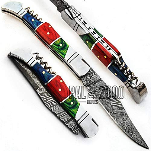 SPSR bellissimo coltello artigianale in acciaio damasco fatto a mano con fodero e apribottiglie vini e champagne garanzia di alta qualità 9691
