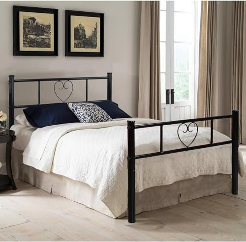 H.J WeDoo Einzelbett Metallbett mit Kopfteil Bettgestell für Kinderzimmer Gästezimmer Schlafzimmer Bett In Schwarz Herz Symbol, 90 x 190 cm