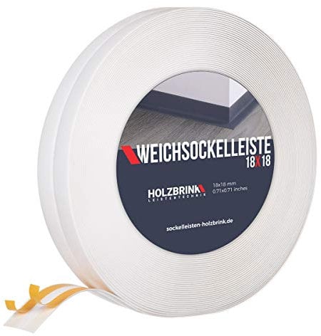 HOLZBRINK Plinthe souple autoadhésive blanche 18x18mm, 15 m | Plinthe PVC pour jonction plan de travail, bande joint salle de bain | Lame PVC adhesive