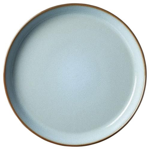 Ritzenhoff & Breker Visby Dessertteller, 20 cm, Runder Frühstücksteller mit braunem Rand, Skandinavisches Design, Steingut, Hellblau