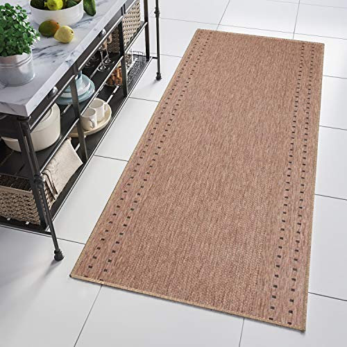 TAPISO Floorlux Teppich Läufer Meterware Flur Küche Wohnzimmer Indoor Sisal Optik Modern Viereck Braun Beige Flachgewebe 120 x 200 cm