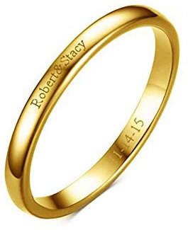 LONAGO 925 Sterling Silber Personalisierte Namensring Einfache Gravur Name und Datum Band Ring Schmuck (gold-plated-silver)