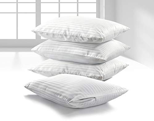 K&A® Pillow Protectors 4 Pack - 100% Brushed Microfiber Hotel Quality Soft Satin Stripe Zipped Pillow Covers - Hypoallergenic, Anti Allergy, Anti Dust Mite & Breathable Pillow Cases - White (48x74cm)