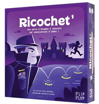 Flip Flap Ricochet – Auf der Verfolgung des Grafen Strom – Gesellschaftsspiel – Ermittlungsspiel – Ideenvereinigung – Solo- oder Kooperationsspiel – 30 Rätsel – Wortspiel – Rätsel – Rätsel – Rebus