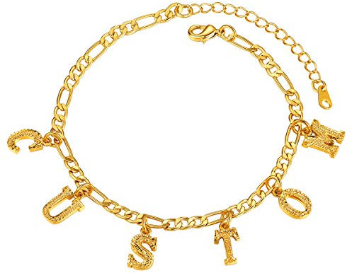 FOCALOOK Buchstabe Kette Kupfer Fußkette Gold Fußkettchen Personalisiert Kette Namenskette Figarokette Armband 22CM Fußschmuck Sommer Strand Schmuck
