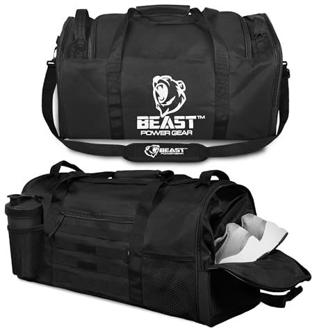 Beast Power Gear Sporttasche für Training, Boxen, MMA, Sporttasche mit Schuhfach und verstellbarem Schultergurt, für Damen und Herren, Schwarz, Large, Reisetasche