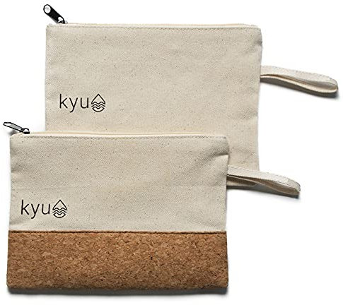 kyu Wald & Wiesen Reißverschluss-Beutel (2-er Set) in Geschenk-Verpackung, kleine Reißverschluss-Tasche, vegan + nachhaltig, Kulturbeutel, kleine Kosmetiktasche, Mäppchen (Canvas Uni+Canvas-Kork-Mix)