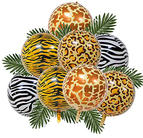 22 Zoll Große Tierdruck Folien Ballons Dschungel Luftballons 4D Wild Mylar Ballon Zebrastreifen Liner Gepard Aluminium Ballon für Dschungel Thema Baby Shower Geburtstag, 8 Stücke Animal Print Ballons