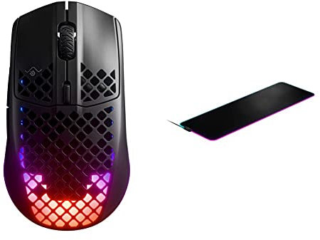 SteelSeries Aerox 3 Wireless Onyx - Souris de Jeu Super légère - 68 g, Design résistant à l’Eau - Autonomie de 200 h & QcK Prism Cloth - Tapis de Souris de Jeu - Illumination RVB 2 Zones - Taille XL