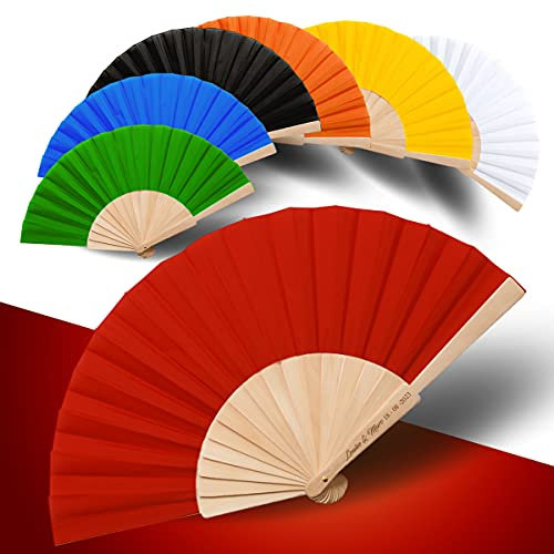 Éventail Pliant Personnalisable En Bois - Éventail Mariage, & Événements (CALESA) (Rouge, Lot de 10)