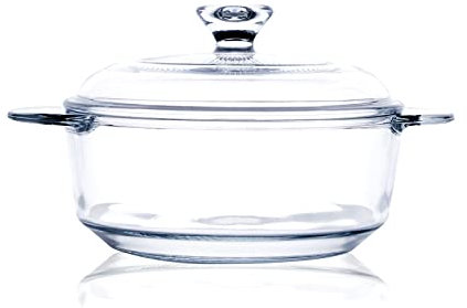 HUSANMP Rond Plat à Rôtir de Verre Thermorésistant, Cocotte avec Couvercle en Verre, Plat à gratin en verre Casserole en verre pour four, congélateur et lave-vaisselle (1L)