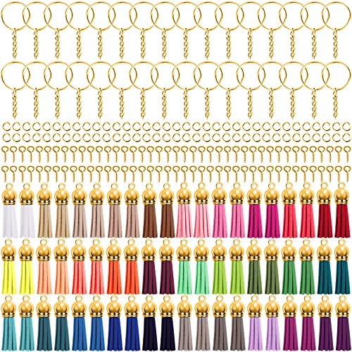 Duufin 360 Stück Quasten Anhänger Schlüsselringe Set mit 60 Stück Quasten Anhänger 60 Stück Schlüsselringe 120 Stück Biegeringe und 120 Stück Schraubenösen(Gold)