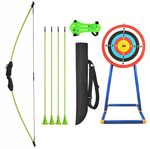 AMEYXGS 45” Youth Recurve Bow and Arrows Set Beginner Bow Longbow Outdoor Indoor Archery Training for Teens (Green)