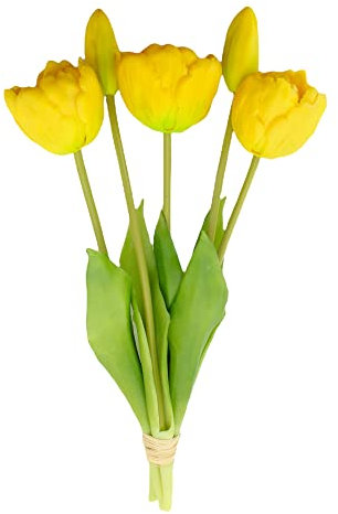 MIJOMA Künstliche Tulpen, künstliche Blumen, Real Touch,Tisch-Dekoration (5 Stück - Länge 28cm, gelb)