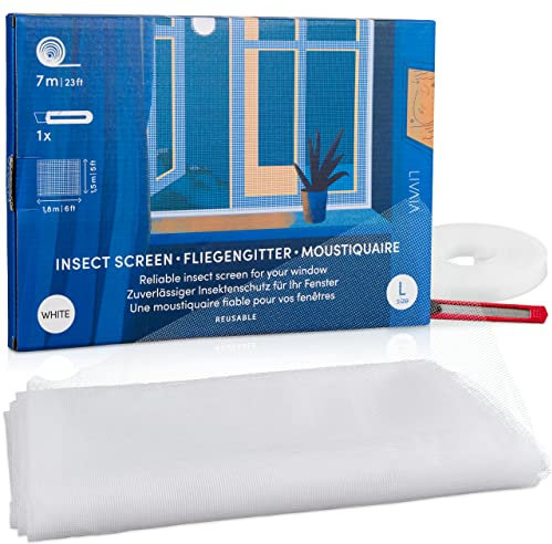 Fliegengitter Fenster: 150x180cm Netz Insektenschutz Fenster Weiß Groß – Mückennetz Fenster mit Klettband – Fliegennetz Fenster – LIVAIA Mückenschutz
