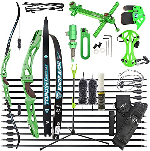 wolfman Recurvebogen Set Erwachsene 18-44 Lbs ILF Bogengriff Bogenschießen Bogen Pfeil Set Jagdbogen Recurve Bogen Rechtshändig für Outdoor Training Schießen Jagd (Grünset, 68/34Lbs)