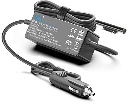 KFD 102W DC 12V-24V Car Charger for Microsoft Surface Pro 9/8/7/6/5/4/3/X, Laptop 5/4/3/2/1, Book 3/2/1, Go 3/2/1 - Surface Connect, Black