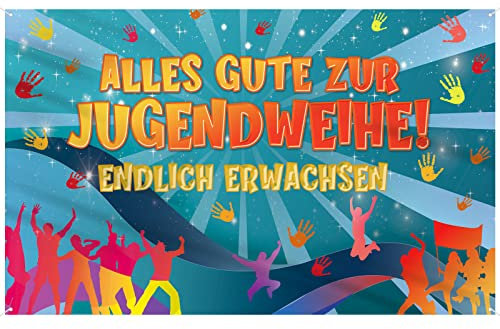 180x110cm Jugendweihe Deko Junge Mädchen Alles Gute zur Jugendweihe Banner Endlich Erwachsen Party Dekoration Hängedeko Wand Foto Hintergrund mit Schnur